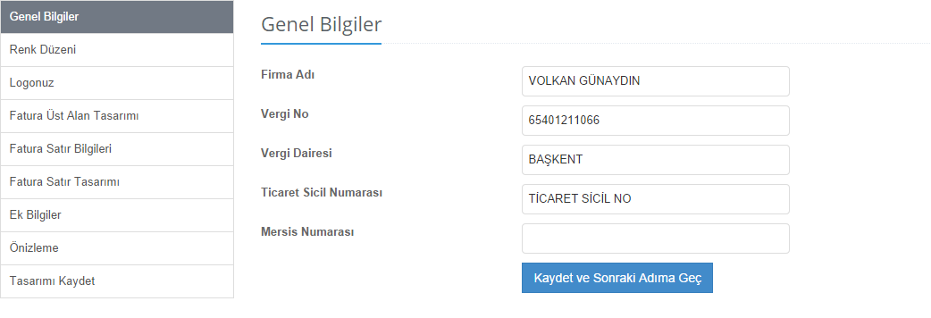 E Fatura Tasarım Aracı