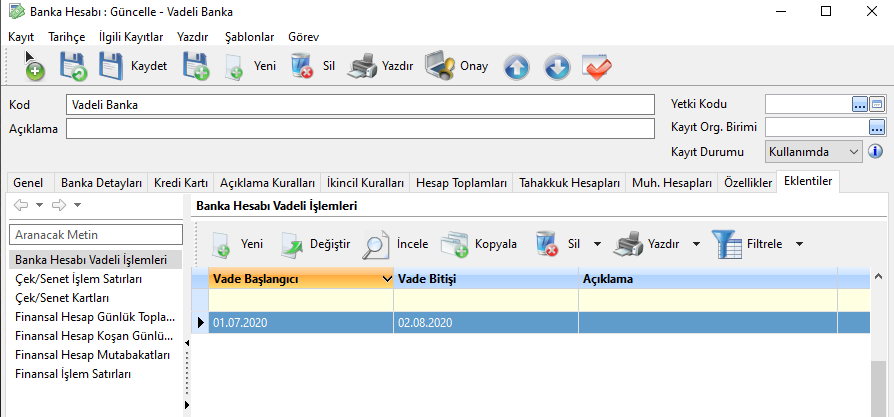 VADELİ BANKA HESABI