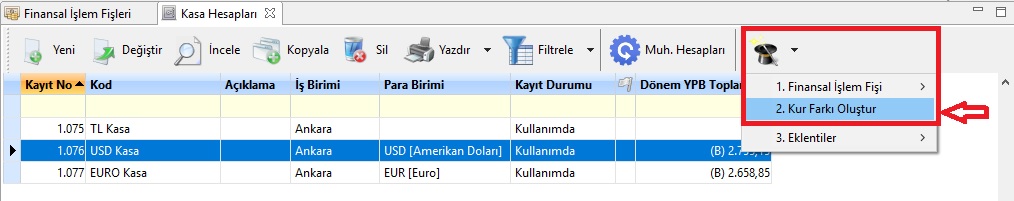 Kasa Banka Hesaplari Icin Kur Farki Hesaplama